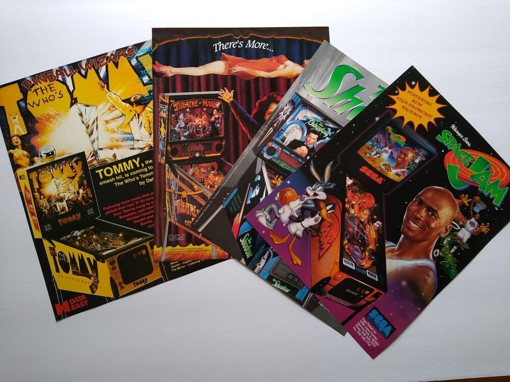 Pinball FLYERS Lot Of 4 Tommy Theatre Of Magic The Shadow Space Jam Original Art